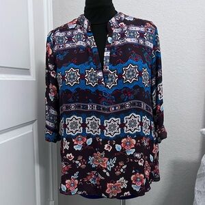 Floral Patterned Women's Top - Blue and Black